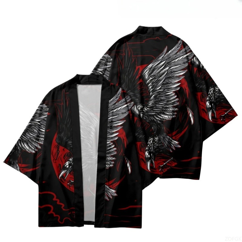 Street Fashion Kimono - Mode Krähe gedruckt vorne offen Kimono