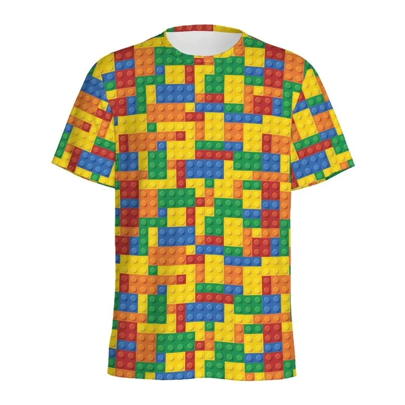 Street Fashion Videos - Retro Baustein 3D-Druck T-Shirt für Herren,