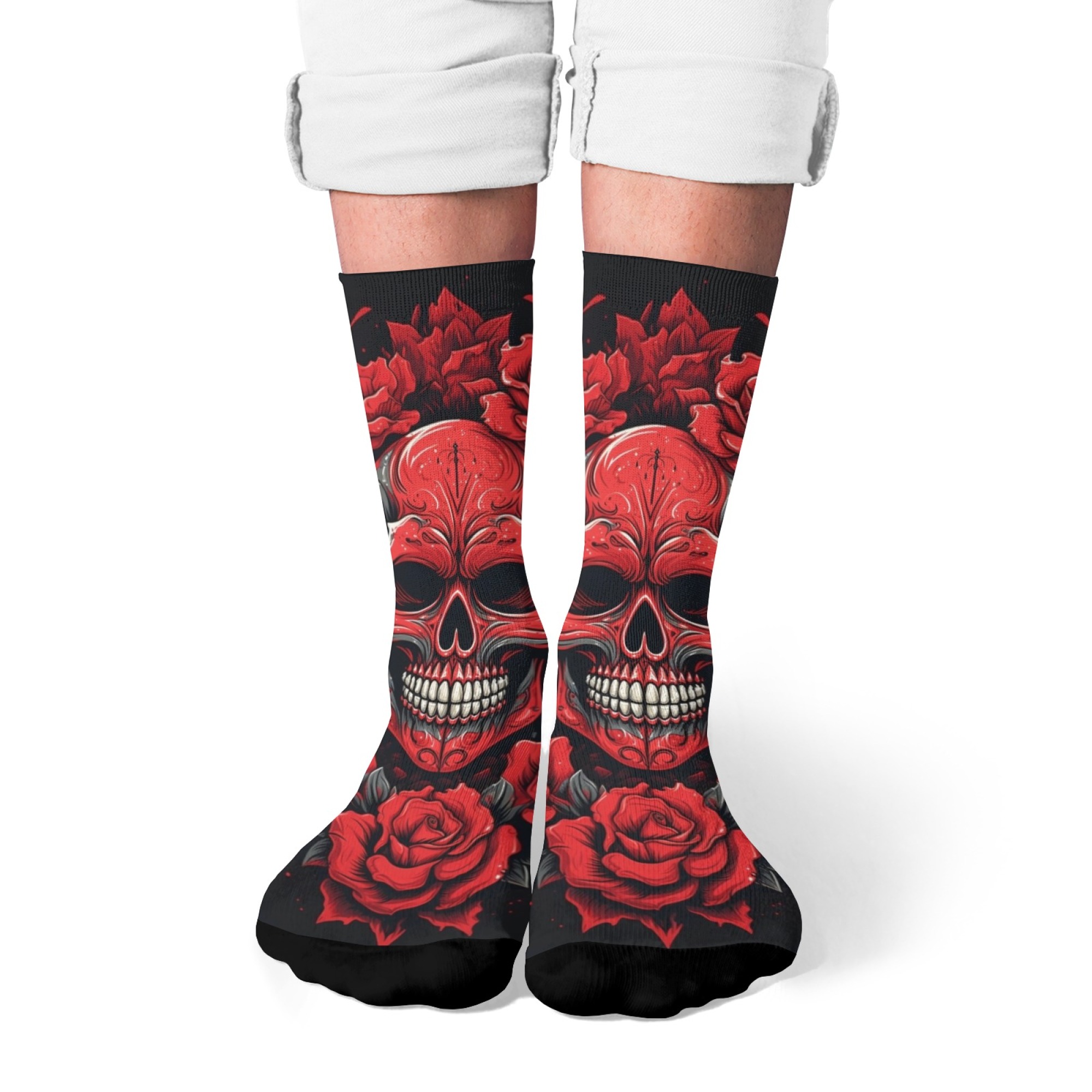 Street Fashion Youtube - Vintage Rose Skull Fashion Socken, bequeme,