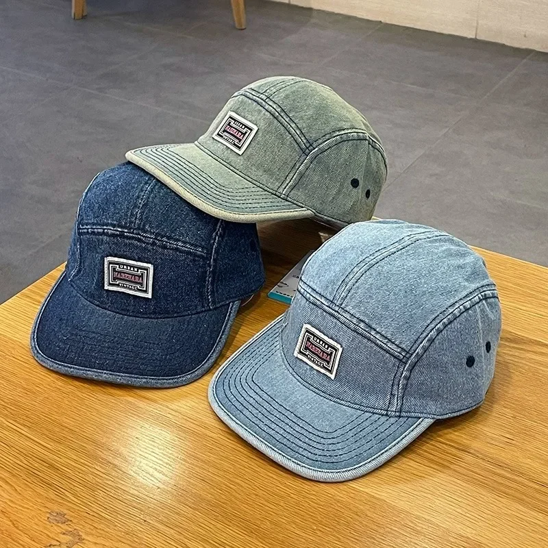 Corduroy Cap 5 Panel - Vintage Flachrand-Denim-Baseballkappen für Männer und Frauen,
