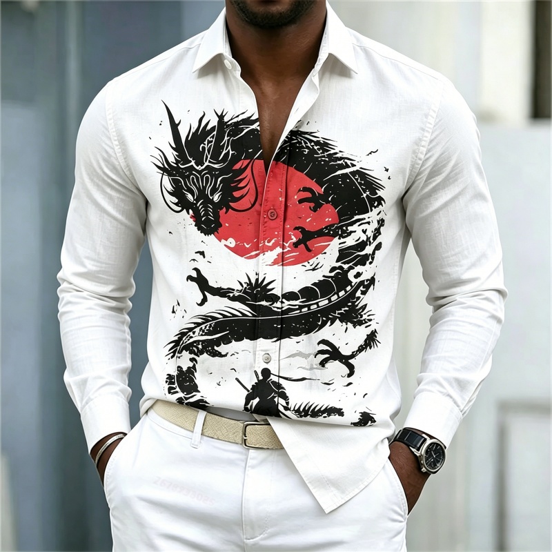 Street Fashion For 2026 - 2026 Neues Herrenhemd Weiß Schwarz Rot
