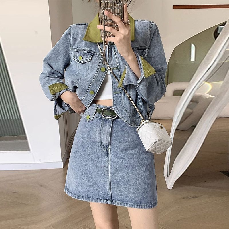 Street Fashion Jeans Women - Denim Mäntel Mini Röcke Zwei Stück