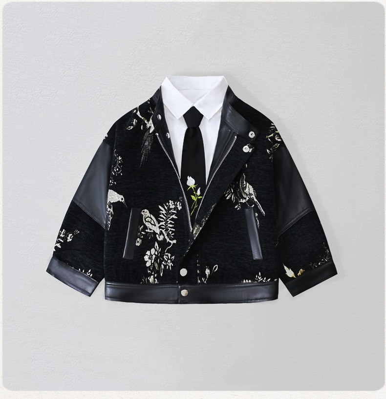 Street Fashion Kids - Gentleman Kinder Stickerei Motorrad Pu Lederjacke