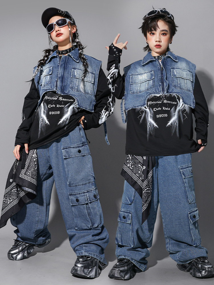 Street Fashion Jeans Women - Kinder Hip-Hop-Kleidung Denim Blaue Weste Jacke