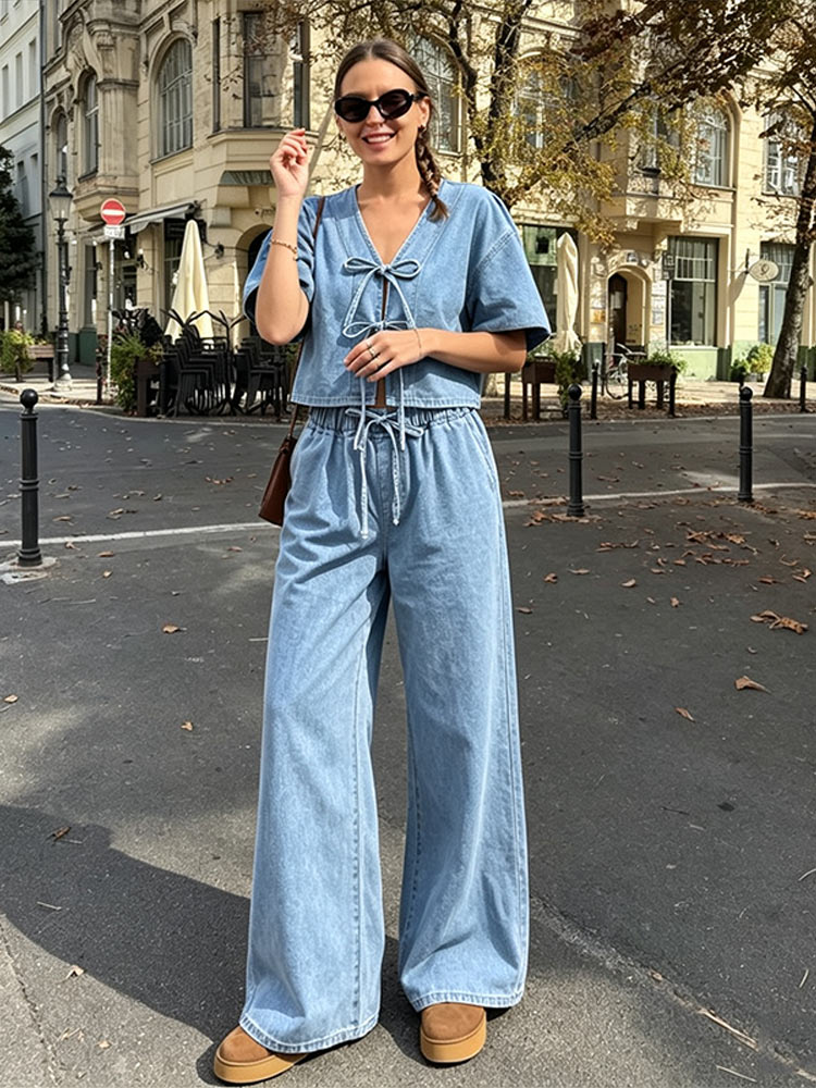 Lässiges Kurzarm-V-Ausschnitt- – Street Fashion Jeans Women Bewertung und Preis